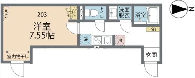 カインドネス亀有Ⅱ(1K/2階)の間取り写真