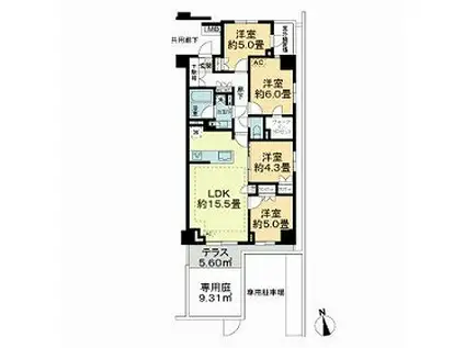 オープンレジデンシア北綾瀬プレイス(4LDK/1階)の間取り写真