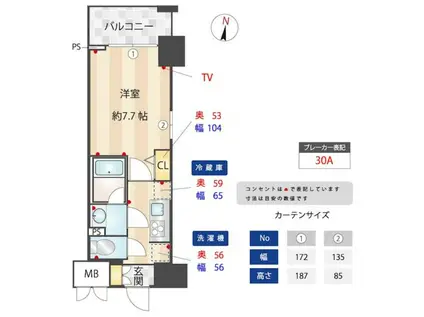 AELL亀有(1K/11階)の間取り写真