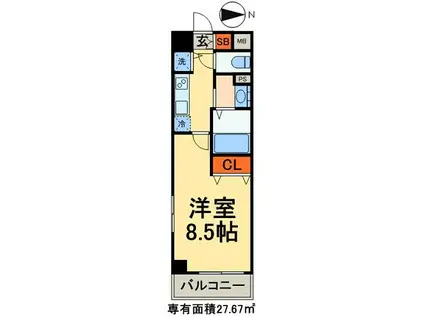 WAVE谷在家(1K/2階)の間取り写真