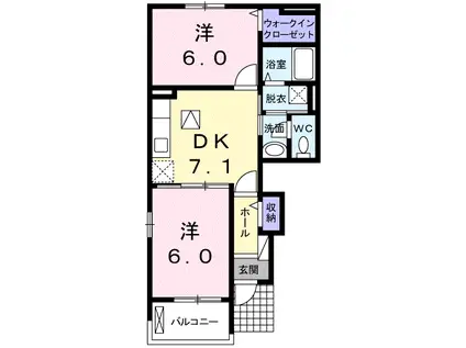 キャンディッド(2DK/1階)の間取り写真