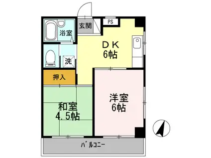 東武鉄道東上線 下赤塚駅 徒歩5分 3階建 築28年(2DK/2階)の間取り写真