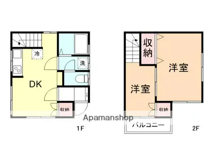 西武池袋・豊島線 清瀬駅 徒歩8分 2階建 築56年(2DK)の間取り写真