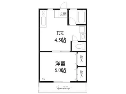ユタカハイムⅢ(1DK/2階)の間取り写真