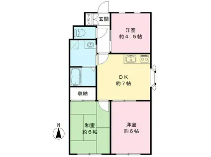 ウエストエンドA(3DK/2階)の間取り写真