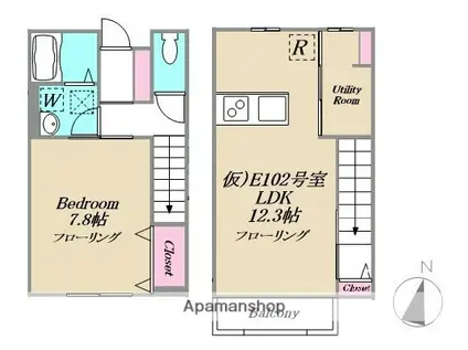IHANA GARDEND棟(1LDK/1階)の間取り写真