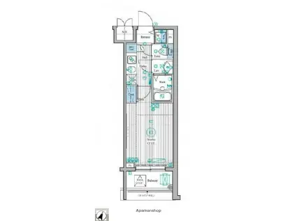 ガラステーション岩本町ノース(1K/12階)の間取り写真