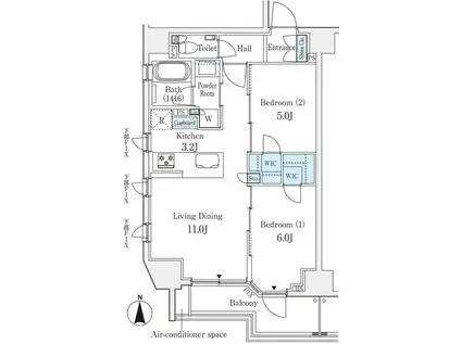 オープンレジデンシア文京本郷(2LDK/6階)の間取り写真
