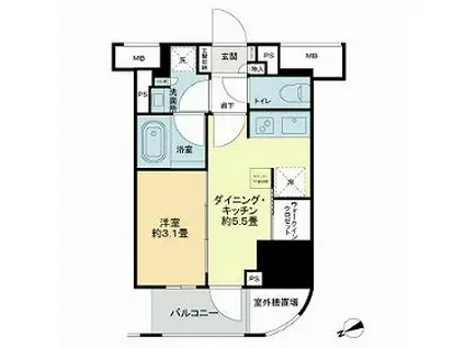 ライオンズミレス蔵前(1DK/10階)の間取り写真