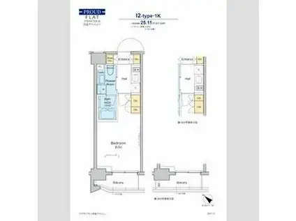 プラウドフラット月島アベニュー(1K/7階)の間取り写真