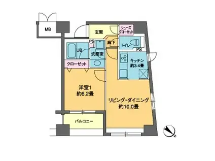 カスタリア茅場町(1LDK/7階)の間取り写真