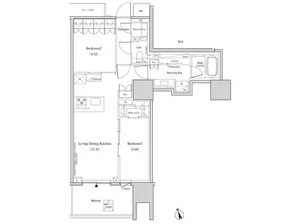 ザ・パークハビオ北千住(2LDK/11階)の間取り写真