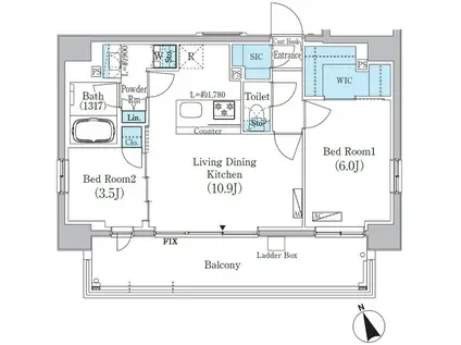 浅草蔵前レジデンス(2LDK/13階)の間取り写真