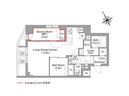 コンフォリア・リヴ平井MUTIO(1SLDK/2階)の間取り写真