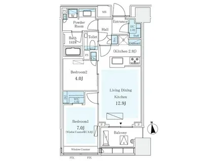 パークコート ザ・三番町ハウス(2LDK/6階)の間取り写真