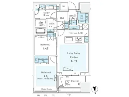 パークコート ザ・三番町ハウス(2LDK/9階)の間取り写真