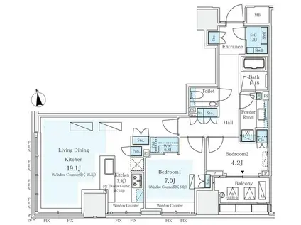 パークコート ザ・三番町ハウス(2LDK/15階)の間取り写真