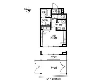 プレール・ドゥーク新中野2(ワンルーム/1階)の間取り写真