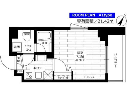 ステージファースト光が丘アジールコート(1K/2階)の間取り写真
