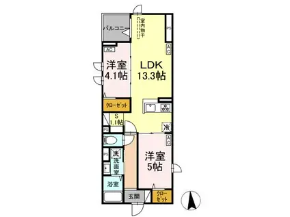 足立区六町2丁目PJⅡ(2LDK/3階)の間取り写真