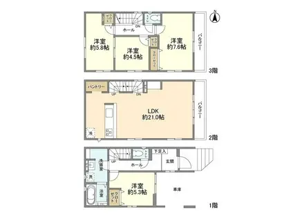 埼玉高速鉄道 鳩ケ谷駅 徒歩17分 3階建 築2年(4LDK)の間取り写真