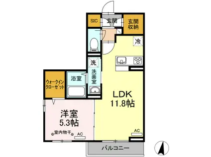 ジュール ラフィネ(1LDK/1階)の間取り写真