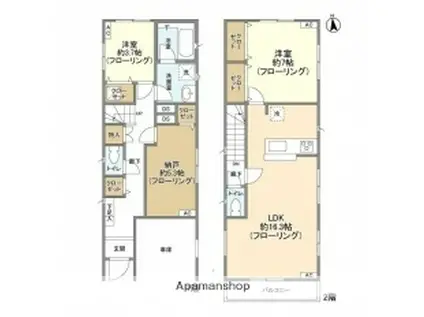 東京都三田線 西台駅 徒歩9分 2階建 築4年(2SLDK)の間取り写真