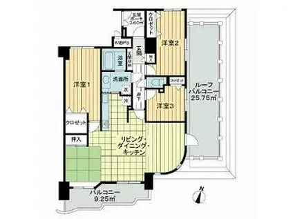 ハイホーム亀有弐番館(3LDK/6階)の間取り写真