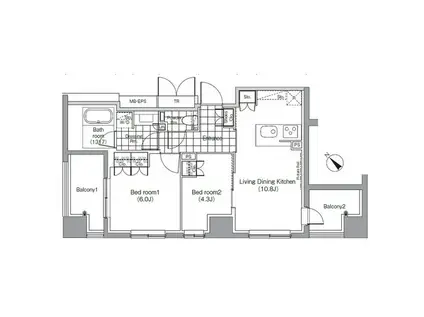 パークハビオ赤坂(2LDK/7階)の間取り写真