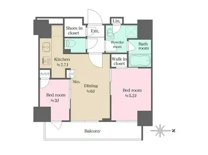 ウエリスアーバン錦糸町(2DK/6階)の間取り写真