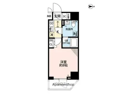 プレール・ドゥーク住吉Ⅳ(1K/6階)の間取り写真