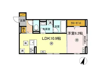 ディーグラース(1LDK/1階)の間取り写真