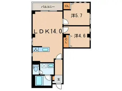 墨田区亀沢3丁目計画(2LDK/5階)の間取り写真