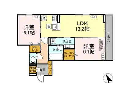 ルミナスひたち(2LDK/1階)の間取り写真