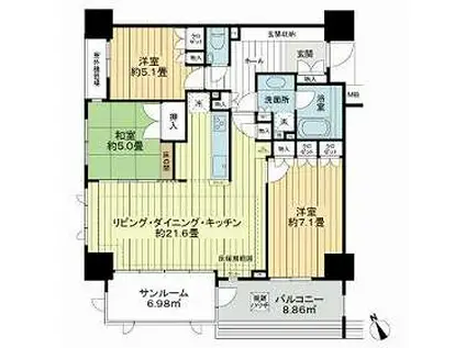 アトラス葛西(3LDK/11階)の間取り写真