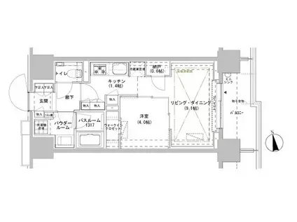 パークスフィア牛込神楽坂(1LDK/3階)の間取り写真