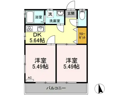 第1竹見荘(2DK/1階)の間取り写真