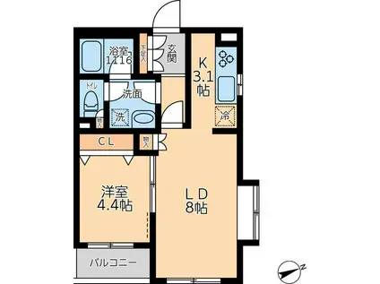 レジディア調布(1LDK/1階)の間取り写真