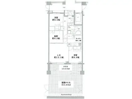 パークハウス吉祥寺北町グローヴⅡ(3LDK/B1階)の間取り写真