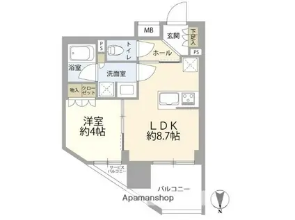 ネベル三鷹(1LDK/4階)の間取り写真