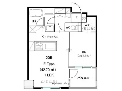 グリエヴェール(1LDK/2階)の間取り写真