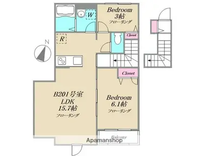 IHANA GARDEN(1LDK/2階)の間取り写真