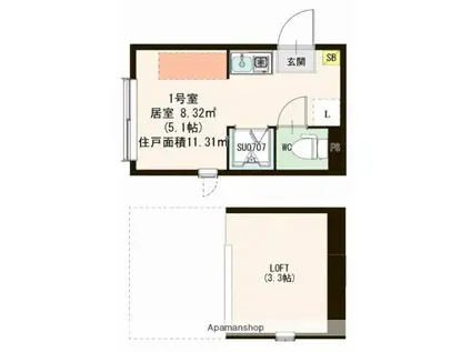 アイランドヴィラ久我山(ワンルーム/1階)の間取り写真