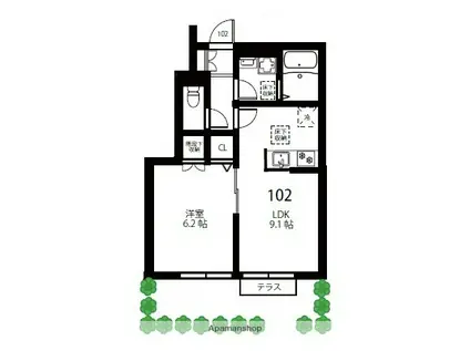 VISTA宮前(1LDK/1階)の間取り写真