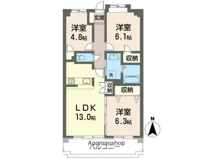 セルディーナ東小金井(3LDK/1階)の間取り写真