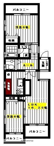 ヴィラージュ高松2(2LDK/3階)の間取り写真