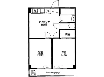 コーポ橘(2DK/3階)の間取り写真