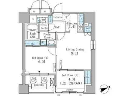 パークアクシス駒込(2LDK/3階)の間取り写真