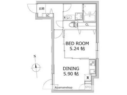 ブランシェ鷺ノ宮2(1DK/2階)の間取り写真