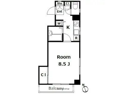 ガーデンコート(1K/5階)の間取り写真